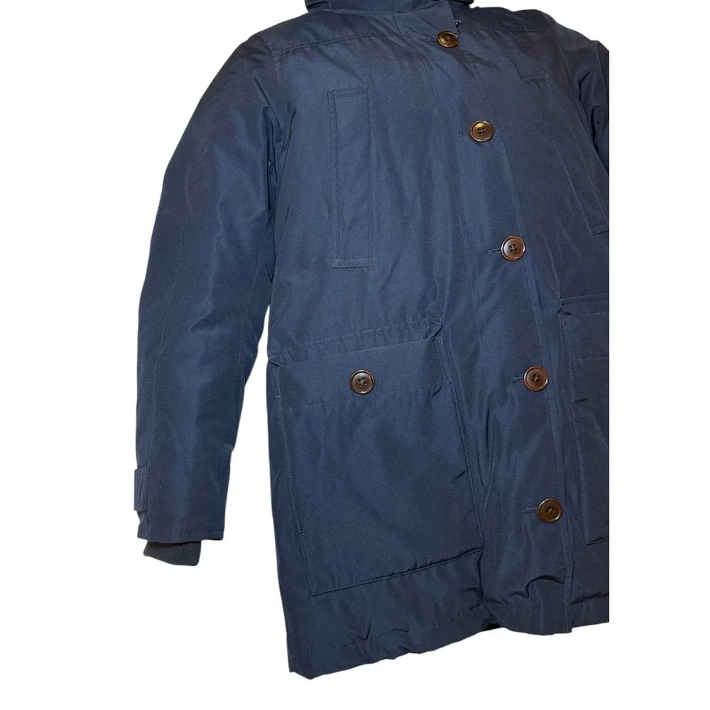 J Crew Nordic Down‎ Parka Navy Blue Hood Sherpa Lined Full Zip Mens S Thinsulate